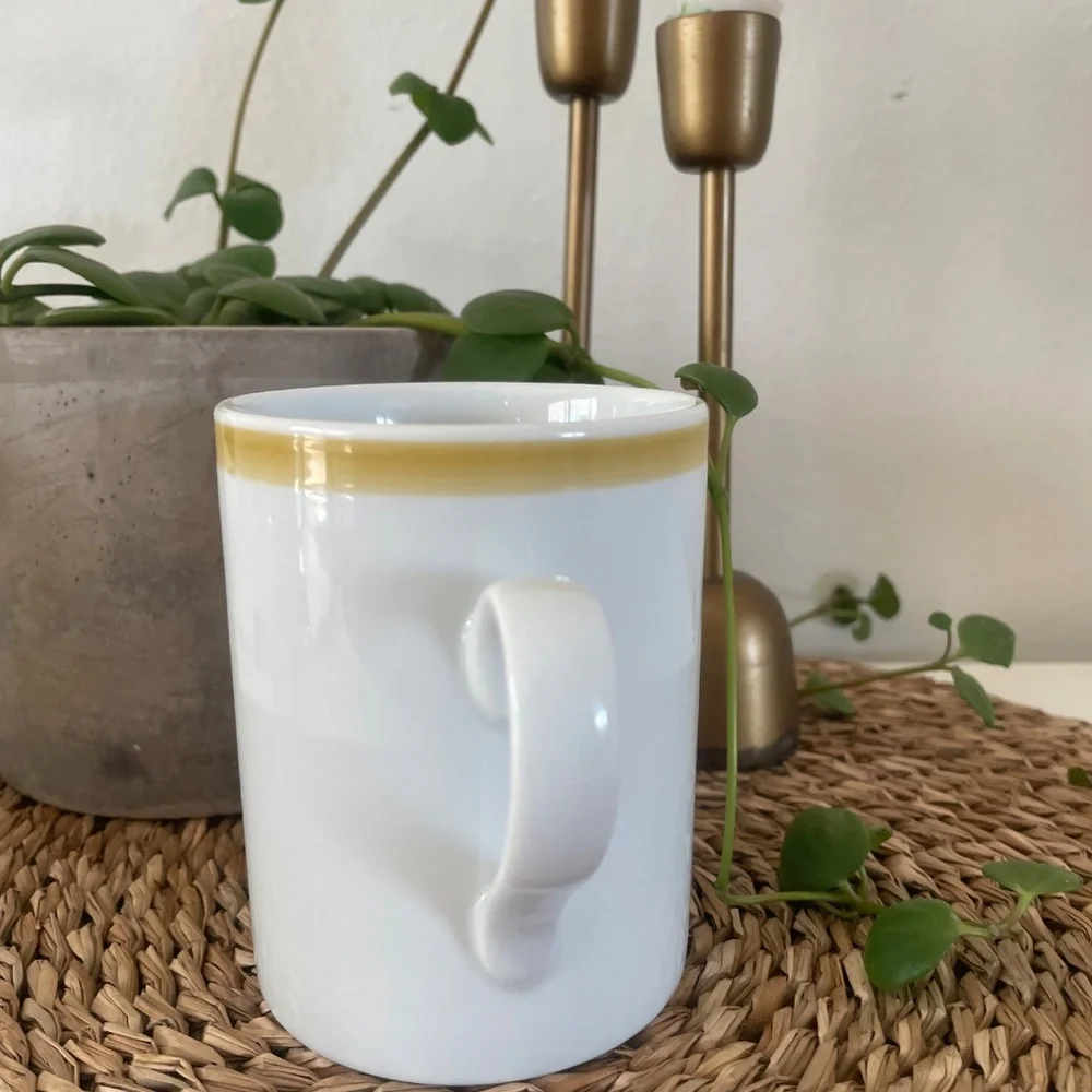 Williams Sonoma Brasserie Yellow Gold Tan Coffee Tea Mug Cup 4”x3.25” RARE HTF!